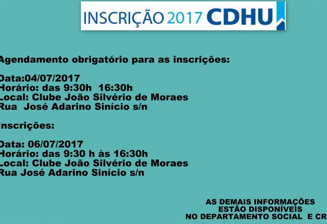 AGENDAMENTO   E INSCRIÇÕES CDHU