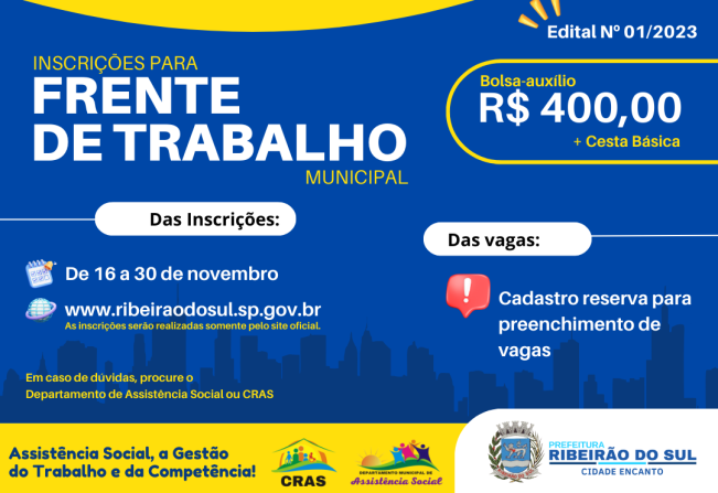 ABERTURA DE INSCRIÇÕES PARA O AUXÍLIO DESEMPREGO MUNICIPAL 2023