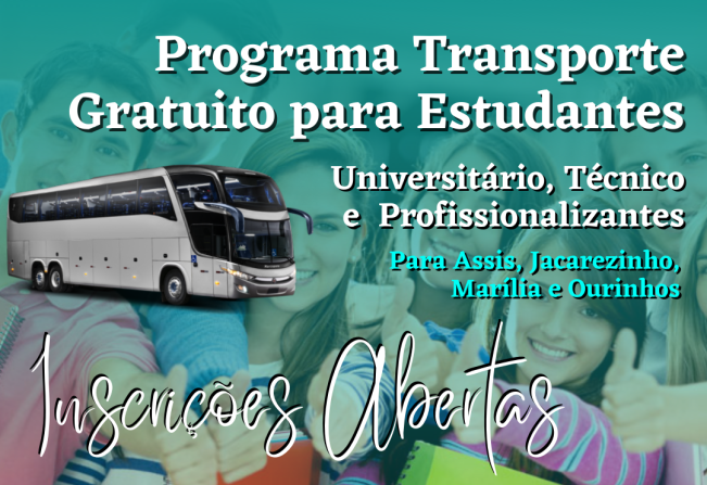 PROGRAMA TRANSPORTE GRATUITO PARA ESTUDANTES ESTÁ COM INSCRIÇÕES ABERTAS.