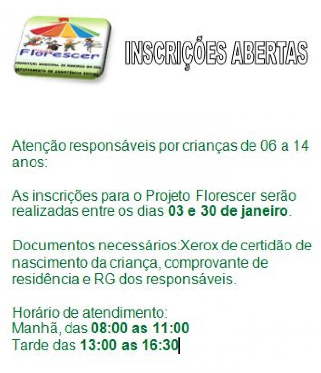 matriculas Projeto Florescer 